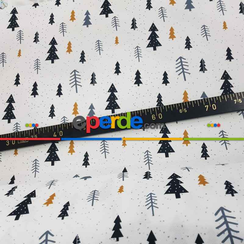 Çam Ağacı Desenli Fon Perde K601 Kumaşı Kalındır Duck Bezi Değildir- Beyaz