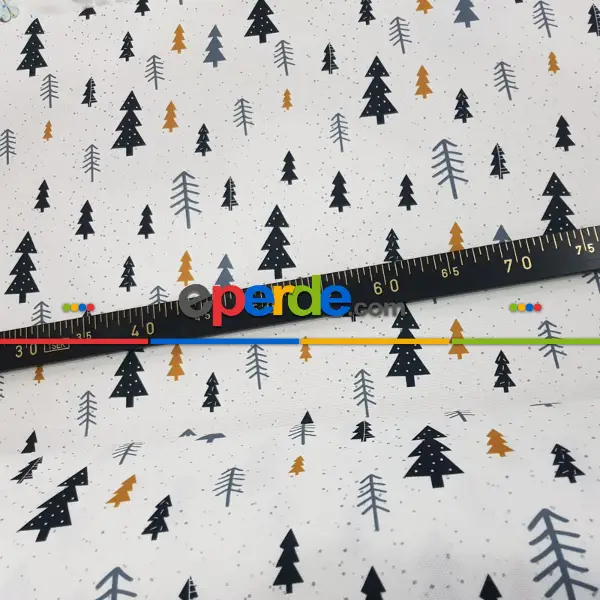 Kız, Erkek, Çocuk ve Bebek Odası Fon Perde - Çam Ağacı Desenli - Siyah Gri Sarı