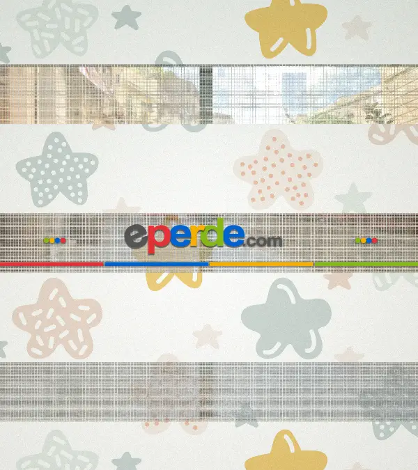 Yıldız Desenli Baskılı Zebra Perde- Çok Renkli