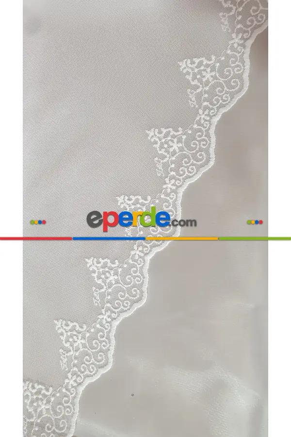 Salon - Taç Grek Damask Tül Perde- Beyaz