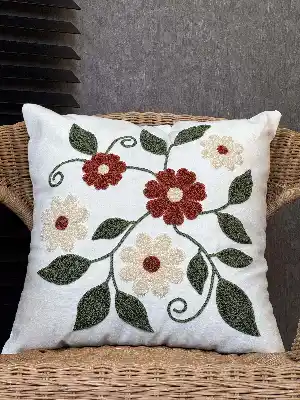 Yeşil Bordo Çiçek Nakışlı Kırlent (iç Dolgusuz)