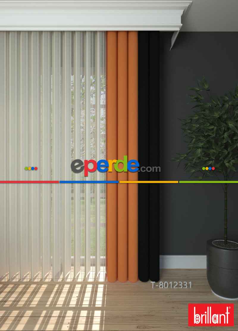 Brillant Akıllı Tül Siyah-turuncu Perde Tül Dikey Zebra Perde Düz 1. Kalite