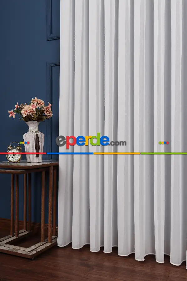 Krep Ekru Düz Tül Perde