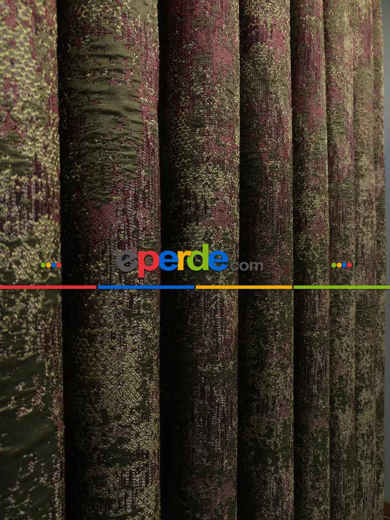 Oturma Odası - PatineDesenli Modern Desenli Jakarlı Fon Perde Yeni Seri 401- Bej-haki-mürdüm