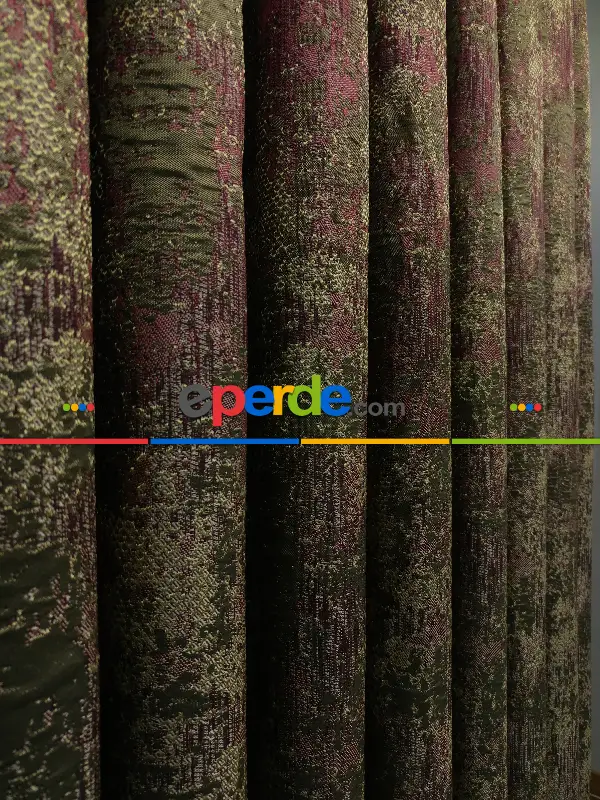 Modern Desenli Jakarlı Fon Perde Yeni Seri 401- Bej-haki-mürdüm