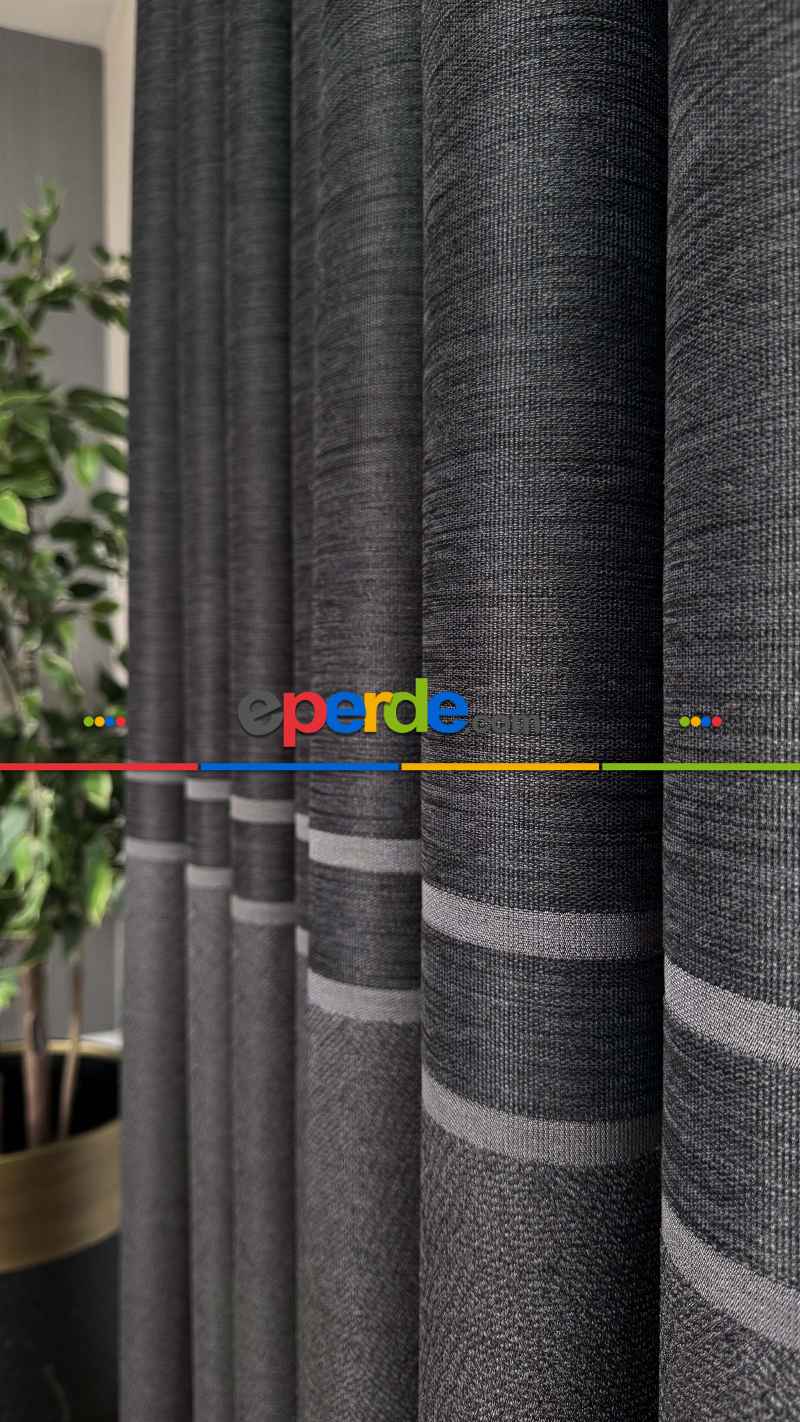 Antrasit Gri Pano Jakar Dokuma Fon Perde - Premium Seri Ağır Gramajlı