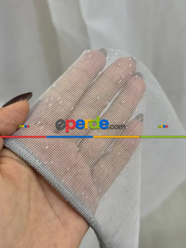 Gri Keten Noktalı Tül Perde, Premium Seri, Kurşunlu Tül