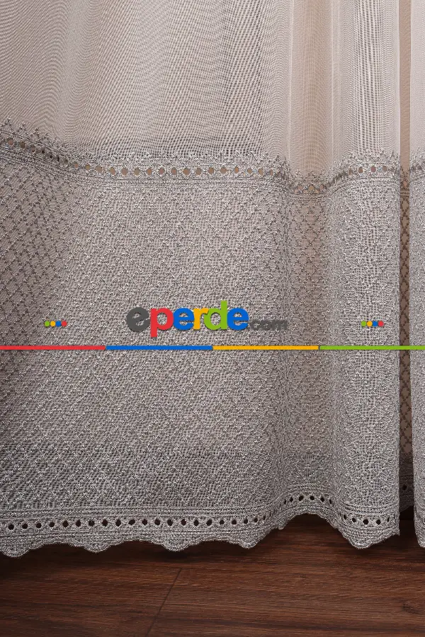 Enine Bantlı Avangart Nakış İşlemeli Tül Perde