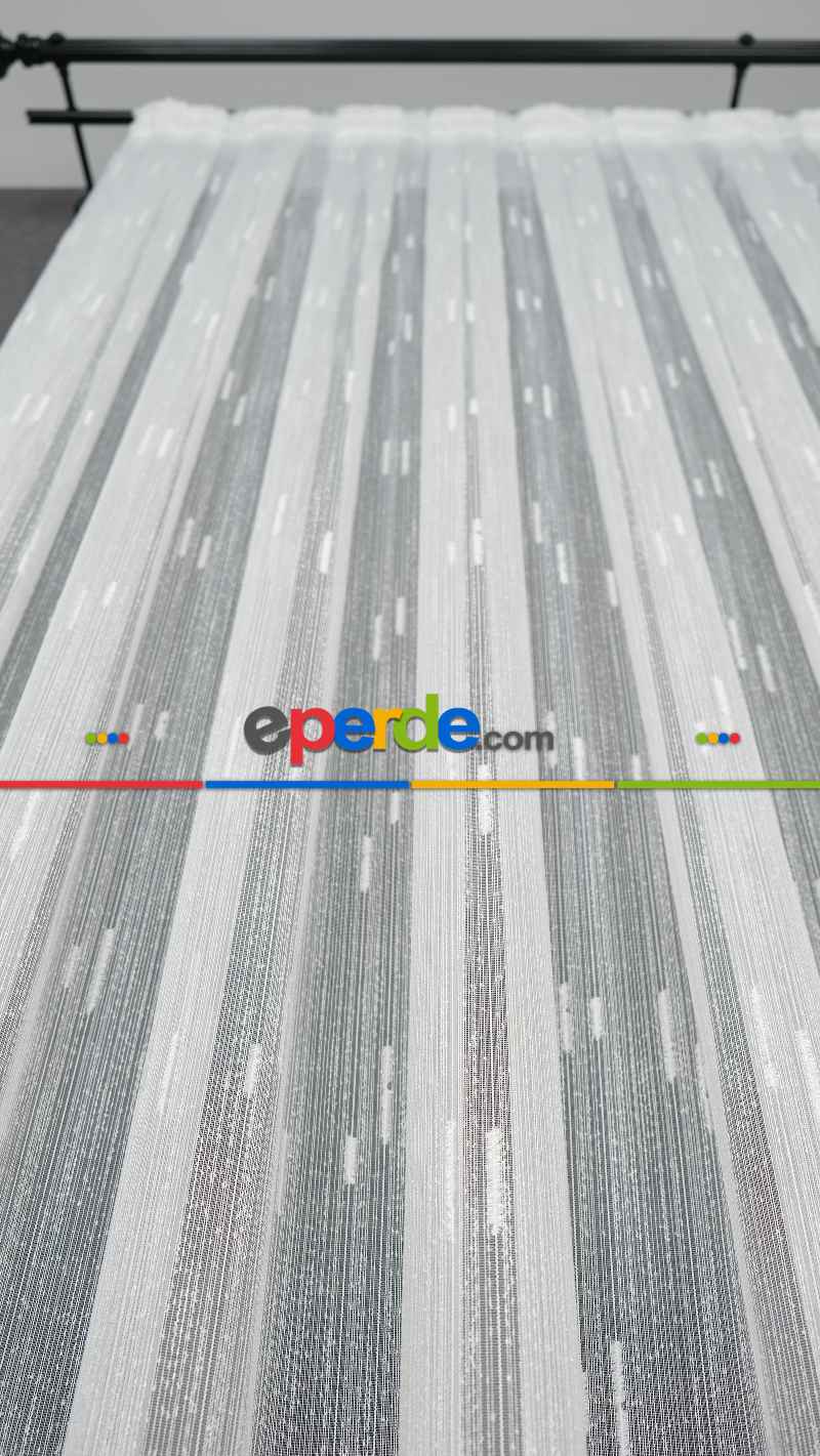 Ekru Şantuk Çizgili Tül Perde Tüğ