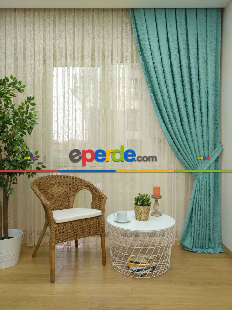 Mint Duz Jakar Fon Perde (180)- Turkuaz Yeşili Ara Renk