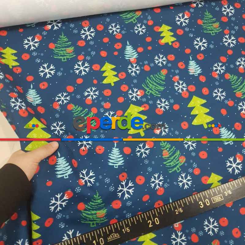 Yılbaşı Desenli Fon Perde Evm993 Kumaşı Kalındır Duck Bezi Değildir- Yeşil-Sarı