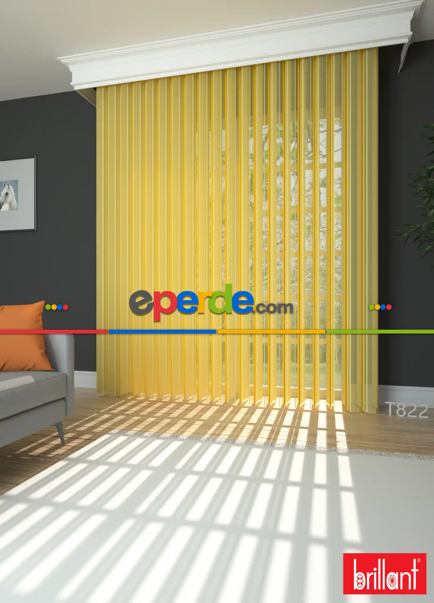 Brillant Akıllı Tül Perde Sarı Renkli Tül Dikey Zebra Perde Düz 1. Kalite