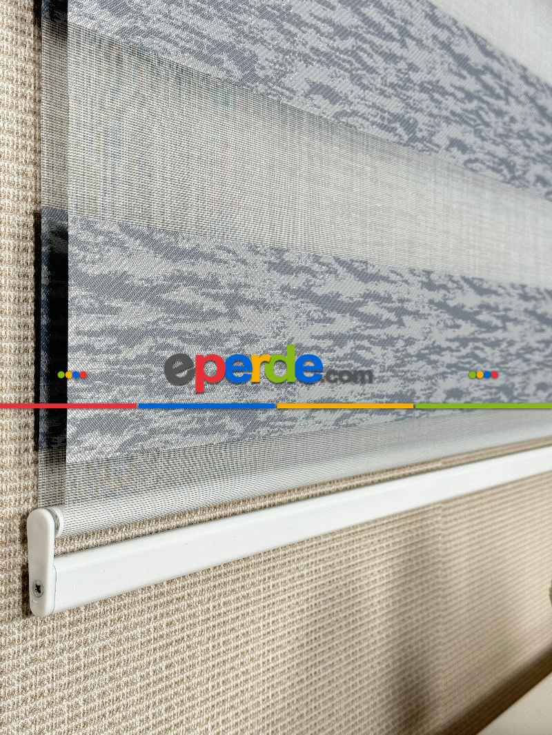 Gri Jakar Dokuma Zebra Perde, Standart Metal Kasalı Yüksek Kalite Kornişe Kolay Montaj Seçenekli