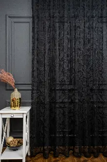 Yatak Odası - Sarmaşık Şal Desen Siyah Renk Desen Tasarım Tül