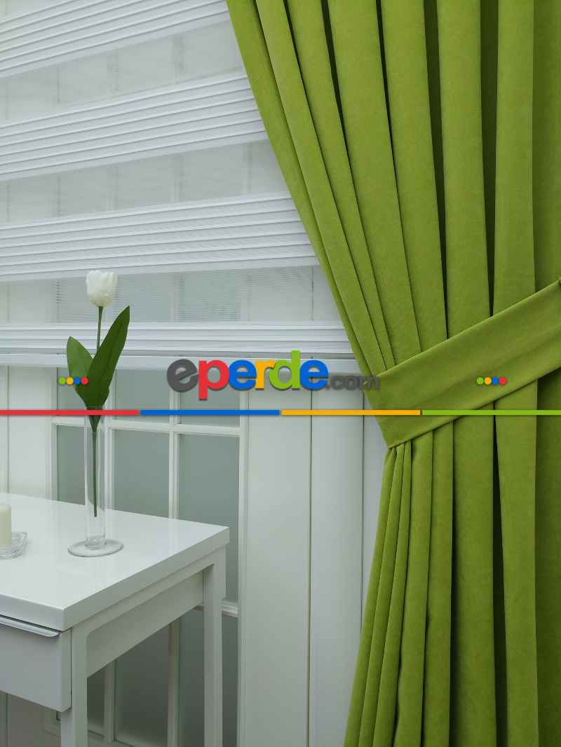 Salon Fon - Fıstık Yeşili Düz Fon Perde ( 280 Eninde )- Fıstık Yeşili 