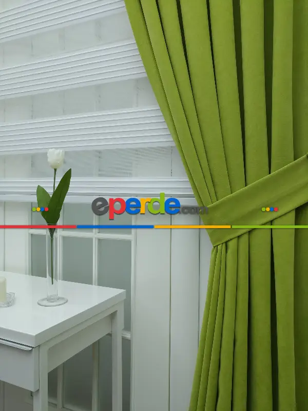 Salon Fon - Fıstık Yeşili Düz Fon Perde ( 280 Eninde )- Fıstık Yeşili 