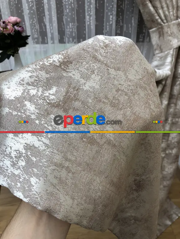 Bej - Katyonik Jakar Fon Perde- Bej