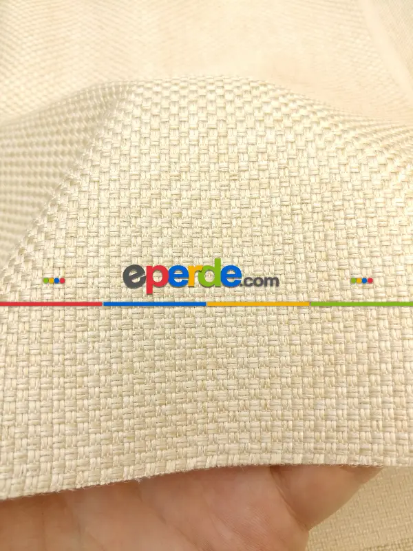 Yatak Odası - Keten Hasır Düz Fon Perde Dökümlü Birinci Kalite 300cm Geniş En Daha Hesaplı- Krem