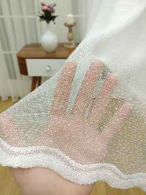 Etek Ucu Desenli Dantel Tül Perde- Ekru