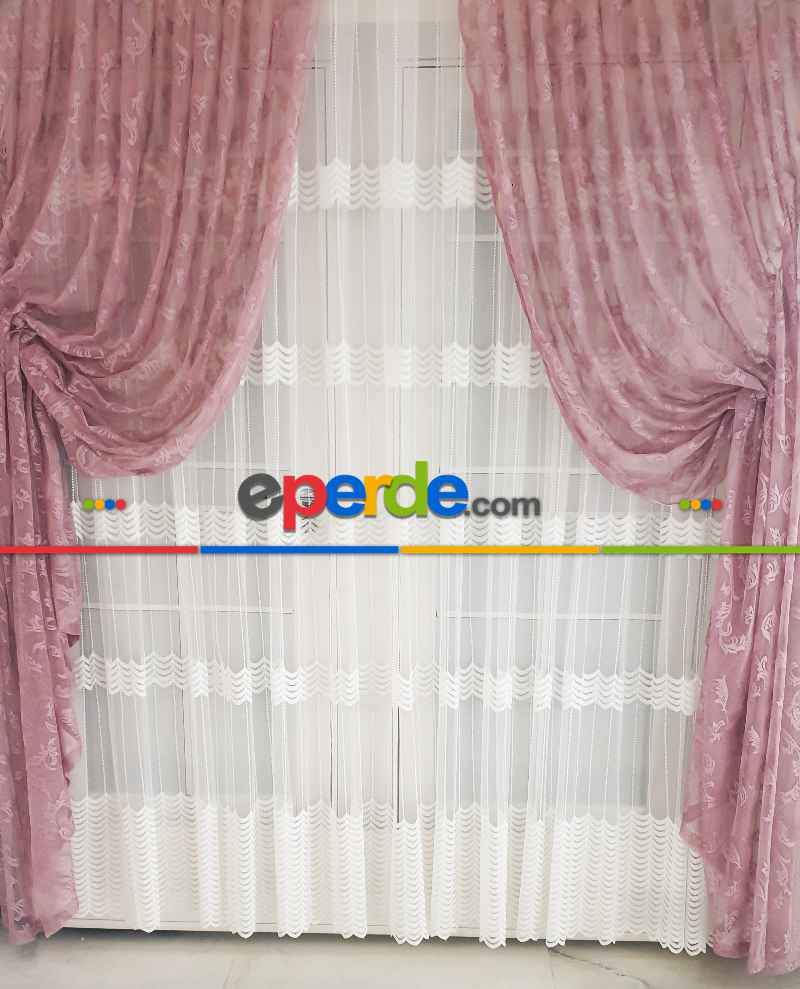 Tül Fon Gül Kurusu Büzgülü Tasarım Yeni Moda Fon Perde- Gül Kurusu 70cm X 270cm 