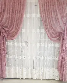 Tül Fon Gül Kurusu Büzgülü Tasarım Yeni Moda Fon Perde- Gül Kurusu 70cm X 270cm 