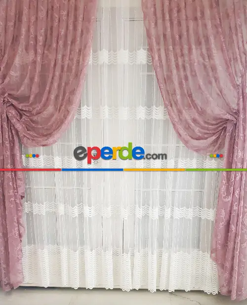 Tül Fon Gül Kurusu Büzgülü Tasarım Yeni Moda Fon Perde- Gül Kurusu 70cm X 270cm 