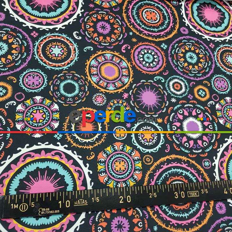 Etnik Desenli Fon Perde K618 E - Kumaşı Kalındır Duck Bezi Değildir.- Siyah-Çok Renkli