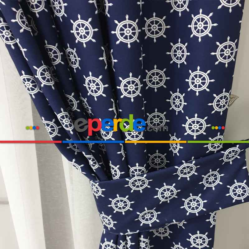 Marin Serisi Çapa Desenli Fon Perde Evm1512-6 Kumaşı Kalındır Duck Bezi Değildir- Lacivert