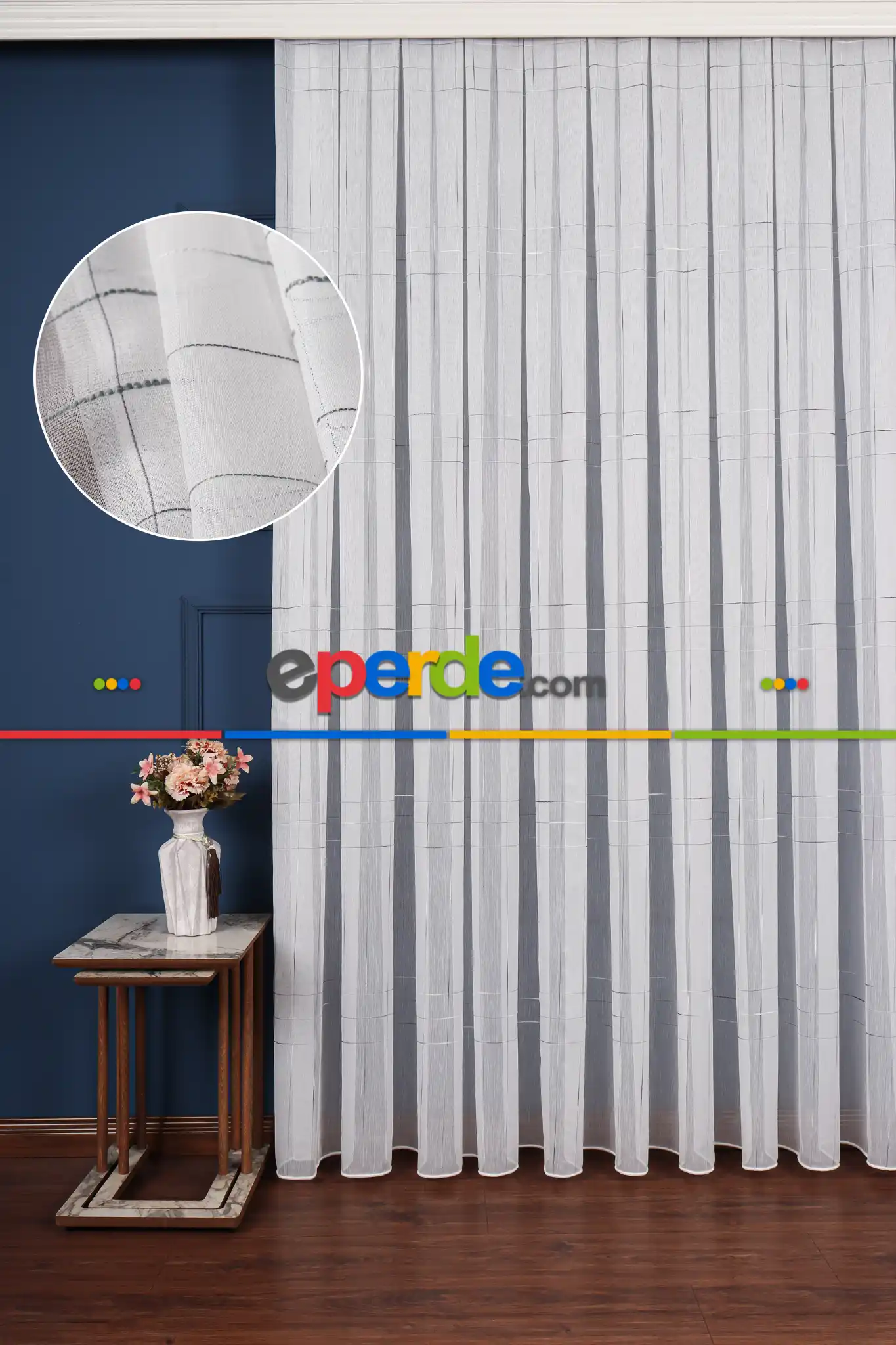 Salon Tül Modelleri - Bambu Zemin Geometri Nakış İşlemeli Tül Perde