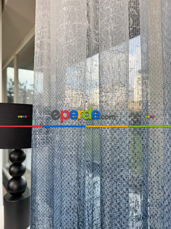 Salon - Mavi Degrade Geçişli Tül Perde, Fransız Örme Tül