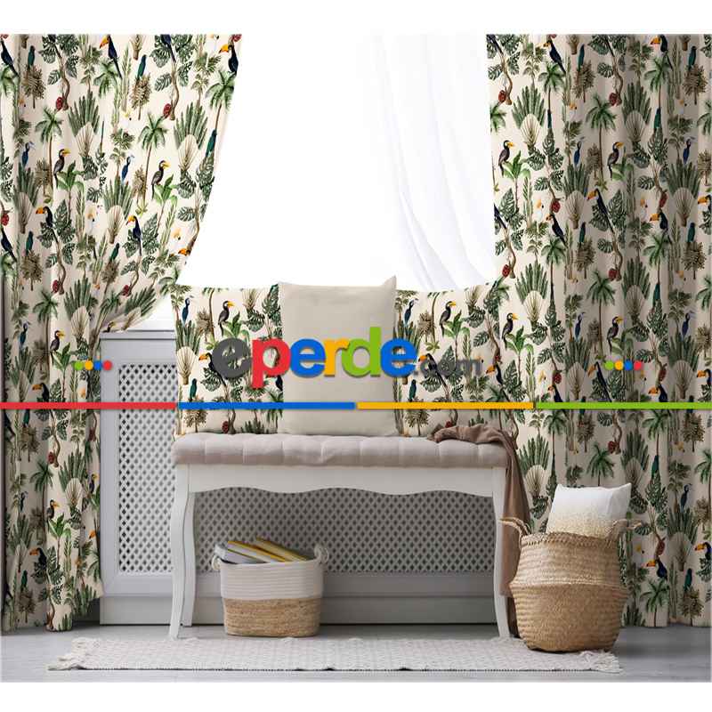 Çocuk Odası - Tropikal Fon Perde Evim K-739 Kumaşı Kalındır Duck Bezi Değildir