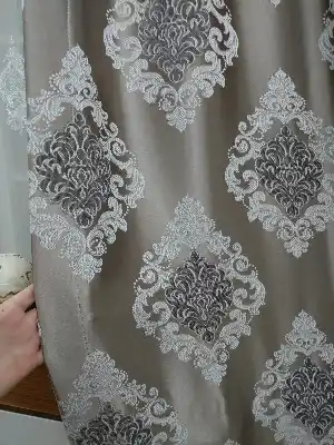 Salon Fon Perde - Fon Perde - Gri Rengi - Damask Desenli- Gri-Füme-Antrasit