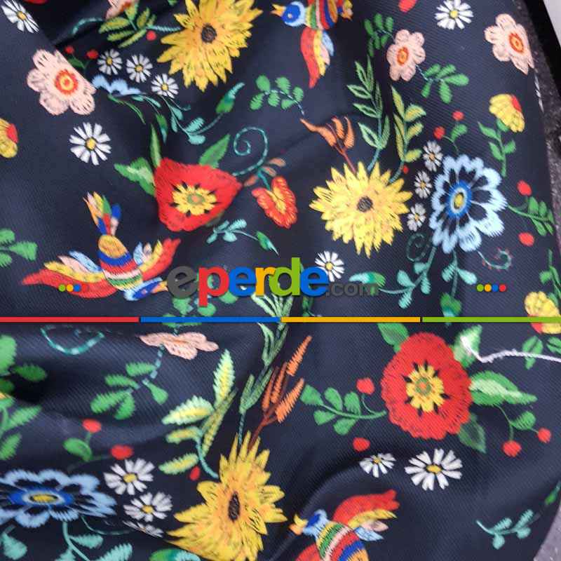 Çiçek Desenli Fon Perde Evm462 - Kumaşı Kalındır Duck Bezi Değildir.- Siyah-Kırmızı-Siyah Kırmızı-Çok Renkli