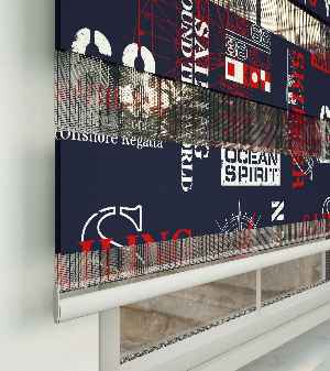 Çocuk Odası Zebra Perde - Denizci Desen Baskılı Zebra Perde- Lacivert-Kırmızı