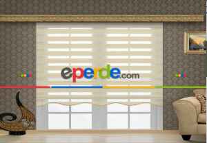 Mutfak - Geniş Krem Plise Zebra Perde- Ekru