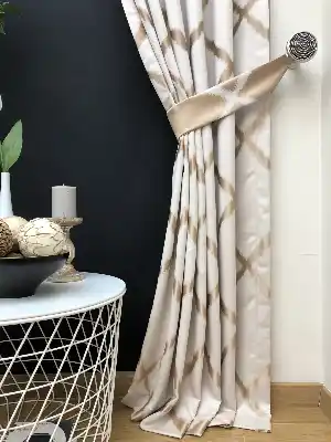 Salon Perdesi - Ekru Sütlü Kahve Desenli Jakar Fon Perde (geniş En:280 Kumaş)- Ekru