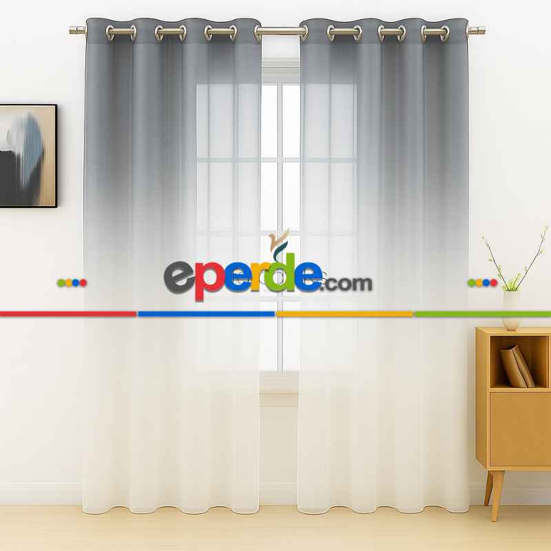 Gri Antrasit Füme Renk Renkli Degrade Rustik Tül Perde