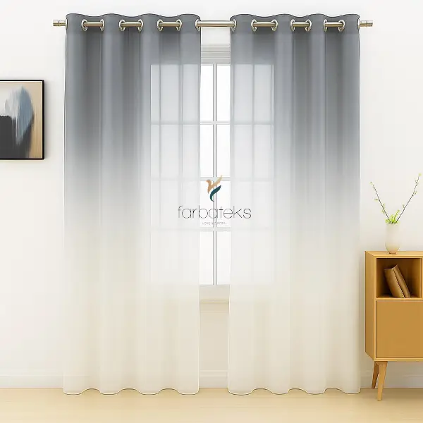 Gri Antrasit Füme Renk Renkli Degrade Rustik Tül Perde