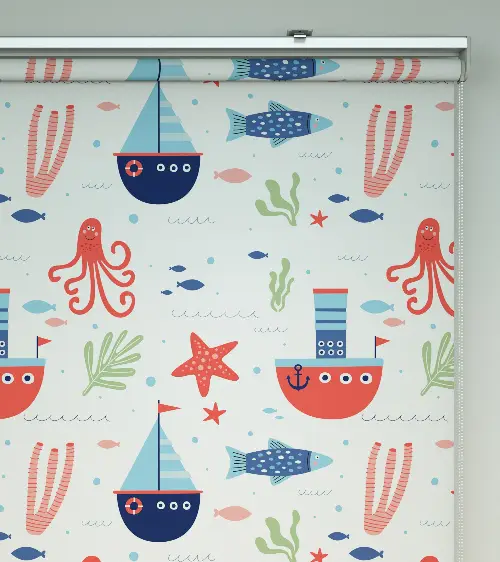 Denizci Desenli Baskılı Stor Perde- Çok Renkli
