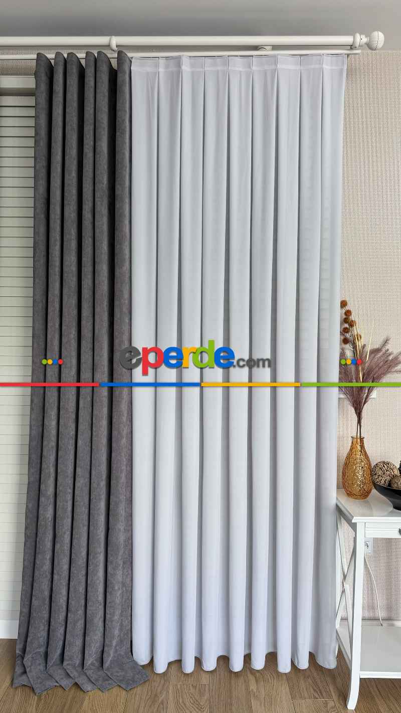 Açık Gri İpek Krep Düz Tül Perde, Premium Kalite Serisidir. Sılk Crepe - Grey
