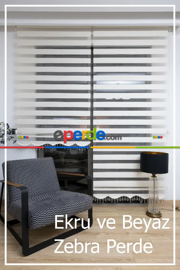 Yüzde 40 İndirimli Fiyat- Ekru Ve Beyaz Bambu Zebra Perde- Beyaz-ekru