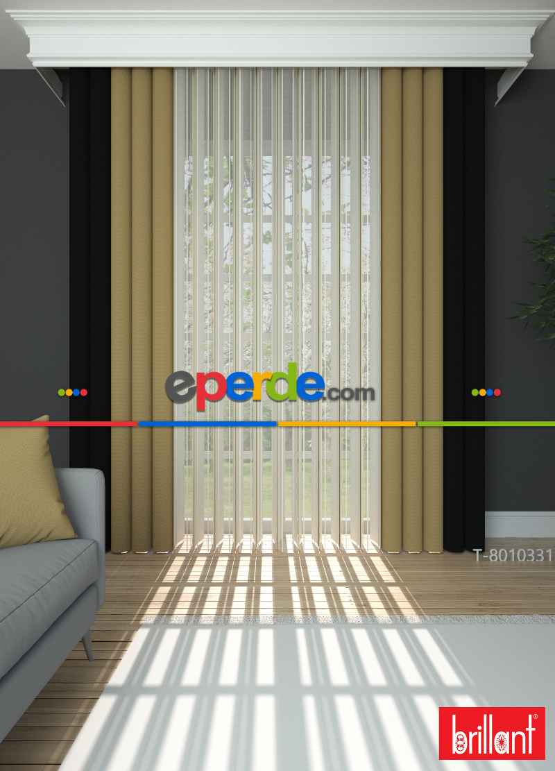 Brillant Akıllı Tül Siyah-altın Perde Tül Dikey Zebra Perde Düz 1. Kalite