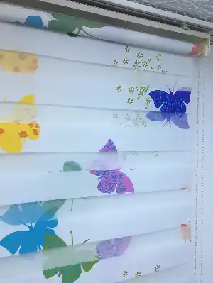 Çocuk Odası - Kelebek Desenli Zebra Perde- Mavi