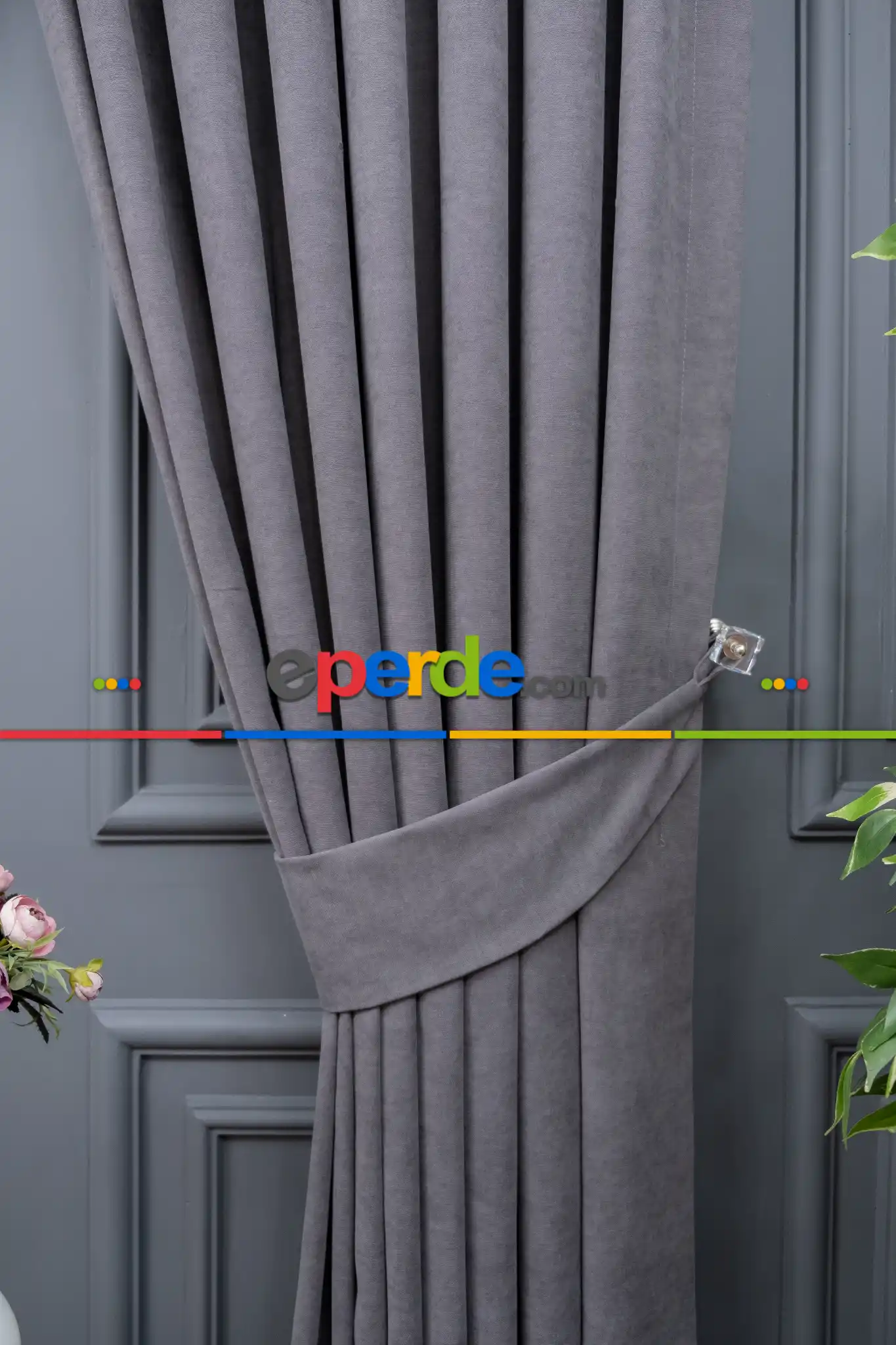 Koyu Gri Düz Fon Perde Dökümlü Fon Perde