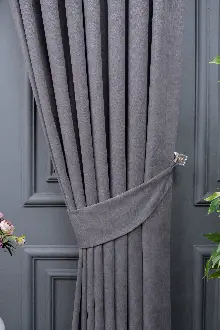 Koyu Gri Düz Fon Perde Dökümlü Fon Perde