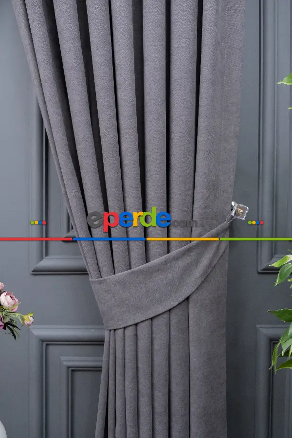 Koyu Gri Düz Fon Perde Dökümlü Fon Perde