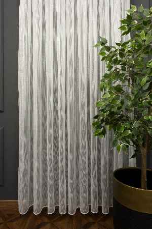 Salon Arzenen Işıkta Doğal Parlama-ışıltı Efektli, Gümüş Şerit Detaylı Tül Perde- Beyaz