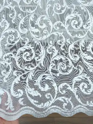 Ekru - Tül Perde Ve Kruvaze Perde Mat Şal Desenli ( Dantel Tül)- Ekru