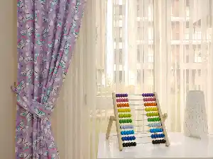 Kız Bebek & Çocuk Odası Fenomen Kedi Fon Perde Modelleri- Pembe-Lila-Mint