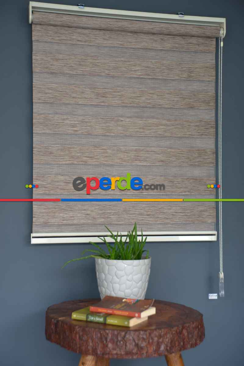 Halim Perdesan Bz-255 Açık Kahve Renk Etekli Veya Eteksiz Zebra Stor Perde